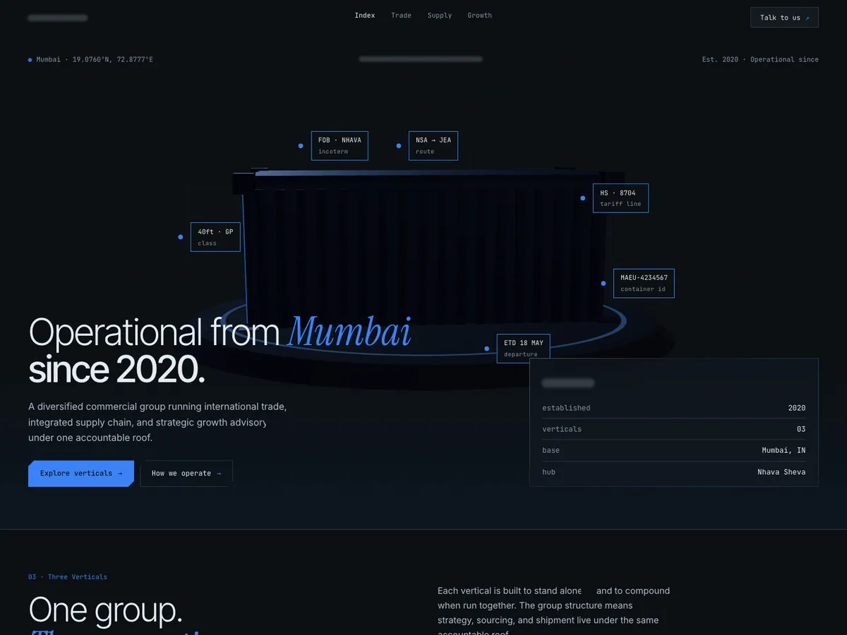 Trade and logistics group, desktop view