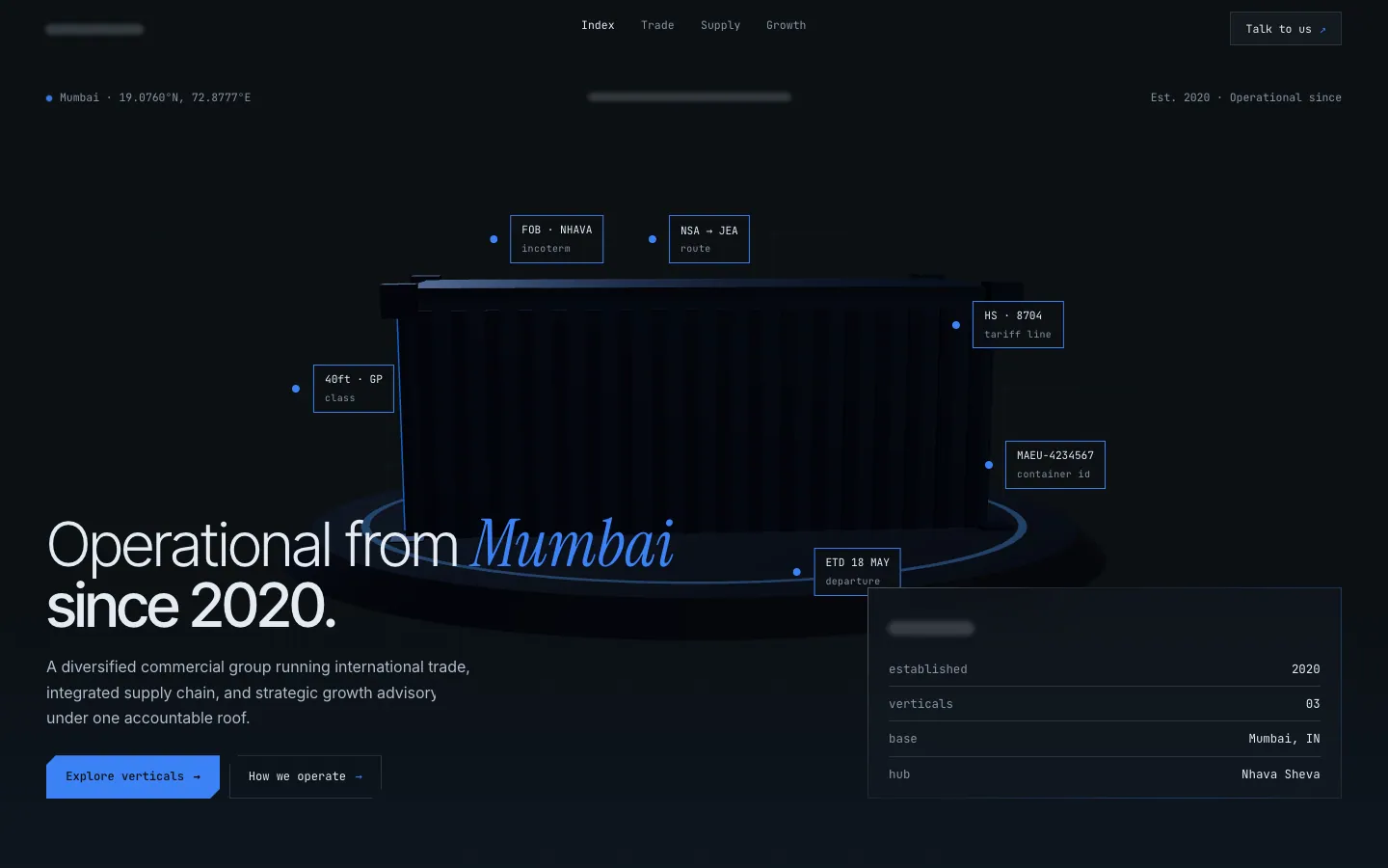 Trade and logistics group, desktop view